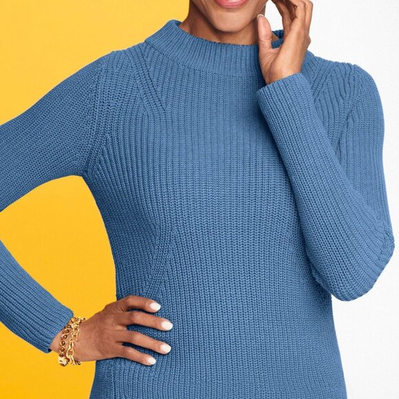 Talbots Sweaters - Talbots Cotton Knit Sweater Mock Neck Ribbed Pullover Casual Blue XL long sleeve